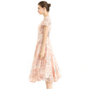  D062-6 Women All-over floral embroidered sequinned V neck cap sleeves flared midi evening dress