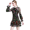 D005 Women All-over embroidered long bell sleeves mini party dress