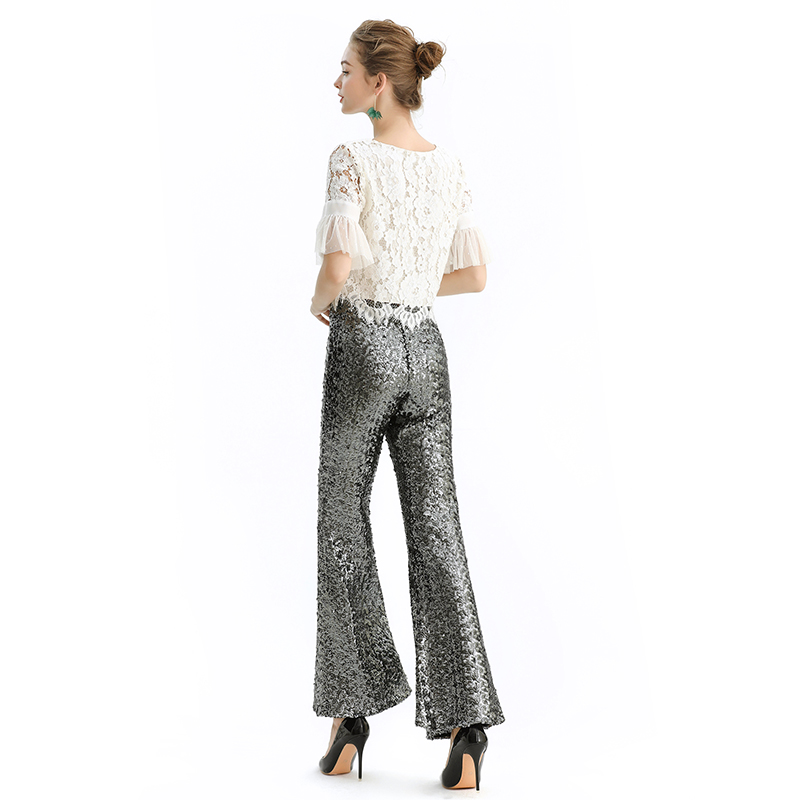 P159 Women Fully sequin bootcut party trousers 