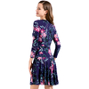 D027 Women floral print round neck long sleeves flared mini day dress