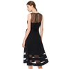 D031 Women solid sleeveless swiss dot tulle-panel flared midi party dress