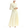 D035 Women solid shirt collar long sleeves stripes detailing flared maxi dress