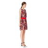 D040 Women floral print boat neck sleeveless pleated mini party dress