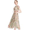 D009 Women All-over floral embroidered tulle cap sleeves midi party dress