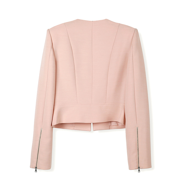 J623 Women Solid long sleeve zipper-waisted panel smart casual short jacket 