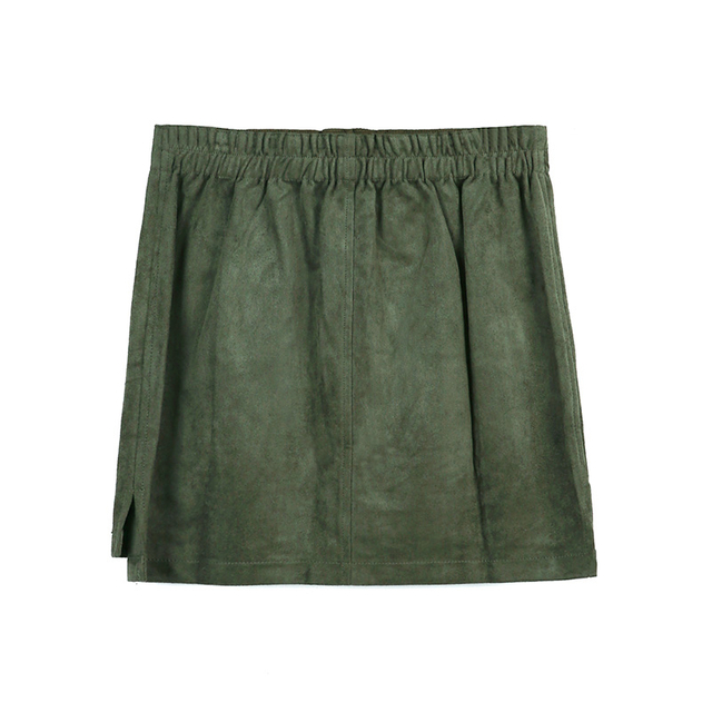 G545 Women Faux suede elasticated waist cargo mini skirt