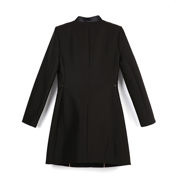 E367 Women Solid long sleeve zipper-waisted A-shape mid length jacket