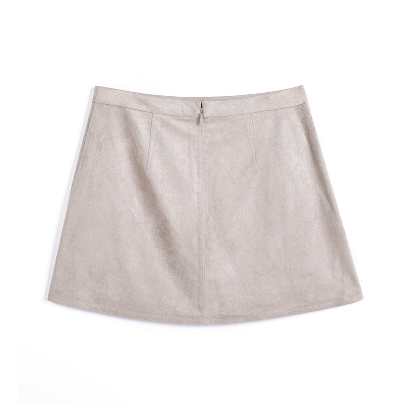 G643 Women Solid faux suede mock wrap mini skirt