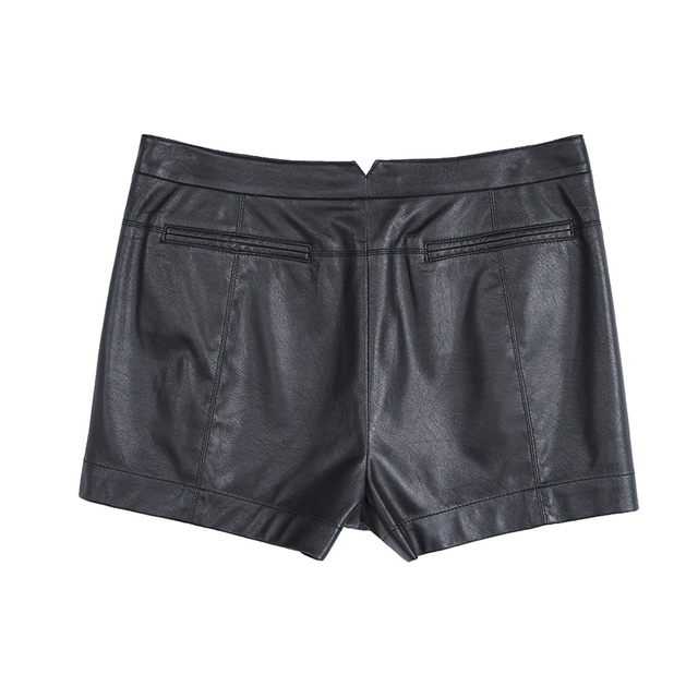 P243 Women faux leather zipped pockets smart casual mini shorts