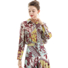 T060 Women Floral print shirt collar long sleeves drawstring waist cropped blouse
