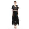 T064-1 Women floral lace V neck short sleeve elasticated hem cropped tops