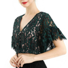 T064-3 Women 2-tone floral lace V neck short sleeve elasticated hem cropped tops