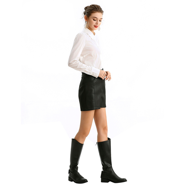 T195 Women Stretch poplin shirt collar long sleeves career fitted blouse