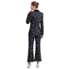 J155 Women Lace bonded fabric combo velvet notched lapel tailored-cut single-breasted blazer