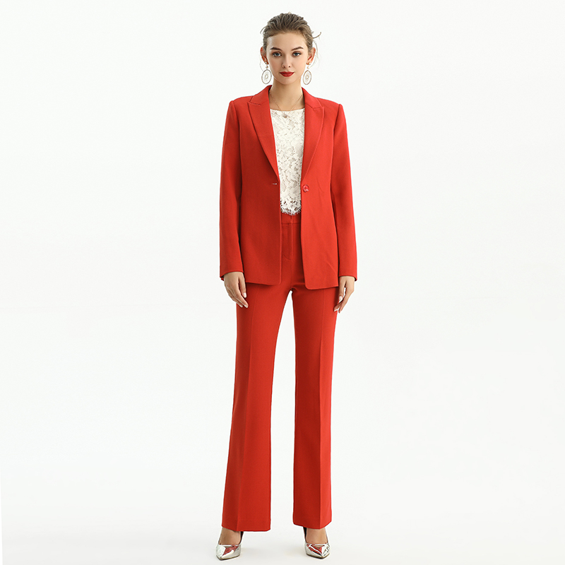 J155-6 Women Polyester crepe long sleeves notched lapel tailored-cut single-breasted blazer