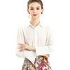 T104 Women Solid classic collar long sleeves drawstring waist cropped blouse