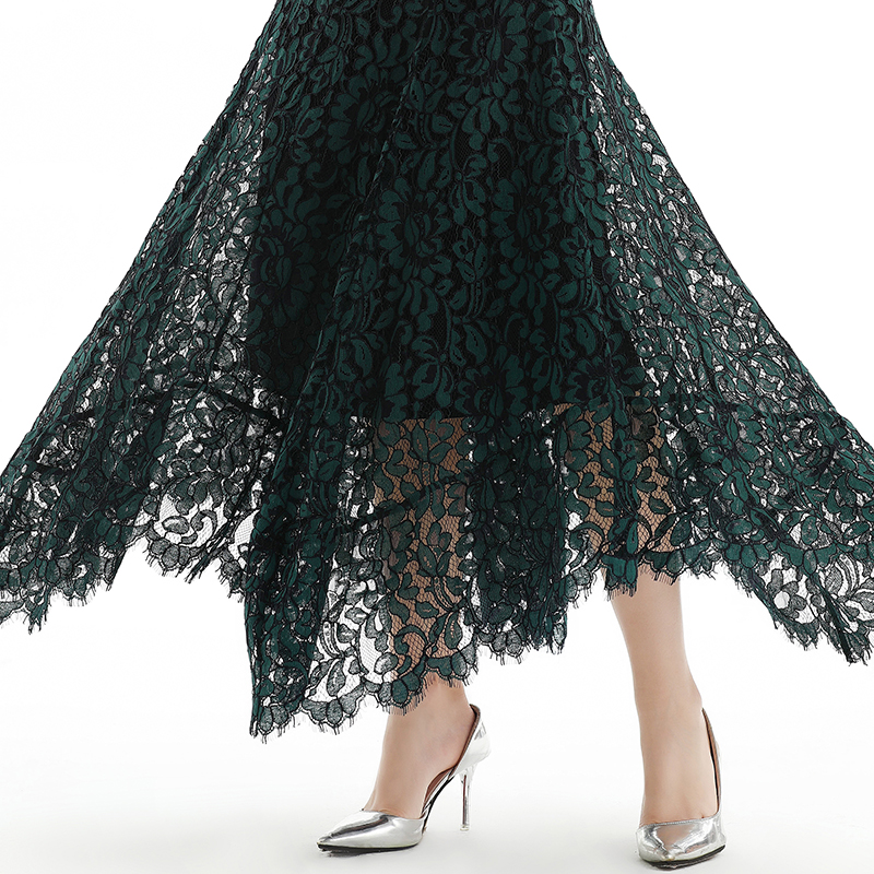 S065 Women Floral lace asymmetric long flare handkerchief skirt