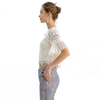 T122-3 Women Scallop floral lace Swiss-dot ruffled short sleeves blouse