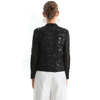 T123 Women Sequin beads embellished band collar long sleeves evening blouse jacket