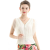 T054 Women Silk organza crystal embellished V neck cap sleeve sheer evening tops