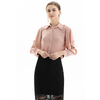 T067 Women Solid shirt collar ruffle cut-out long sleeves career blouse