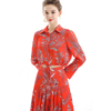 T060 Women Floral print shirt collar long sleeves drawstring waist cropped blouse