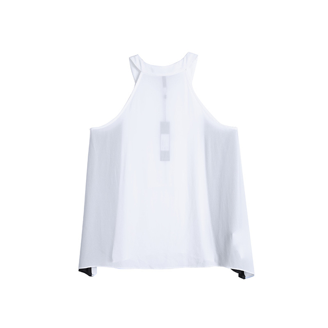 N218 Women Color-blocked halter neck front zip casual tank top