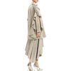 C143 Women Faux suede notch collar over size ruffle detailed double breasted winter over coat