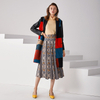 C153 Women Wool plaid combo satin notched lapel faux leather long sleeves tailored-cut single-breasted winter over coat