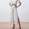 P219 Women All-over floral lace asymmetric cascading ruffles party pants