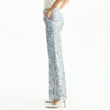 P164-3 Women Sequin embellished floral lace mid-rise boot-cut tailored evening trousers