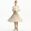 S135 Women Faux suede yoke design sunburst pleated midi skirt