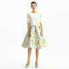 S137-2 Women Metallic floral jacquard inverted pleat A-line midi skirt