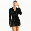 R154-3 Women Sequinned velvet long sleeves party romper