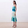 D261 Women Tie-dye print strappy flared tiered ruffle midi dress