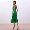 D261-1 Women Solid chiffon strappy tiered ruffle flared midi party dress