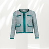 C152 Women Tweed plaid satin trimmed round neck short jacket