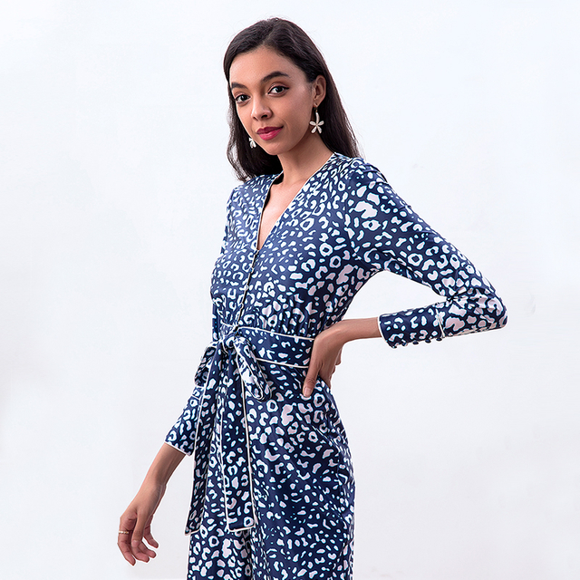 R171-2 Women Animal print long sleeves flare leg jumpsuit 