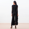 R220 Women All-over lace long sleeve ruffle details party jumpsuit 