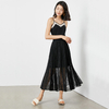 C163 Women Floral lace elasticated waist full circle sunburst pleated midi skirt