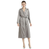 C096 Women Heavy satin long sleeves contrast piping long wrap coat