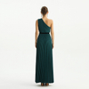 D201 Solid CDC Single Shoulder Sunburst Pleated Maxi Evening Dress