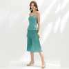 C128 Solid Satin Pleated Midi Skirt