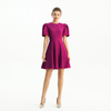D094 Solid Short Puffy Sleeve Mini Day Dress