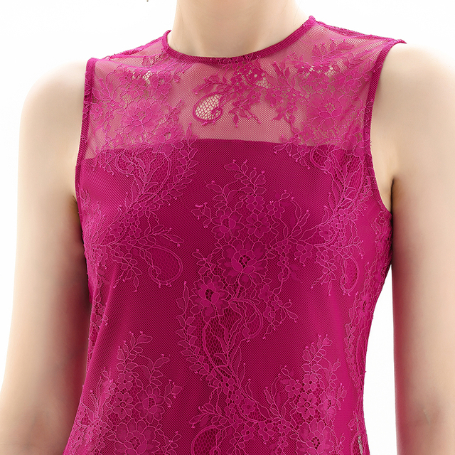 D098-5 Women Floral eyelash lace sleeveless straight-cut party midi dress 