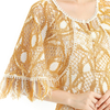 D078-6 Women 2 tone eyelash lace cape sleeve flared asymmetric hem midi evening dress