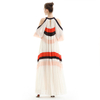 D074 Women Color block cut out shoulder three-quarter sleeves pleated maxi evening dress