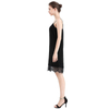 D078-3 Women floral lace cape sleeve flared asymmetric hem midi evening dress