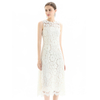 D098 Women Floral eyelash lace sleeveless straight-cut party midi dress
