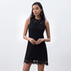 D097 Women Floral eyelash lace sleeveless fitted day and party mini dress